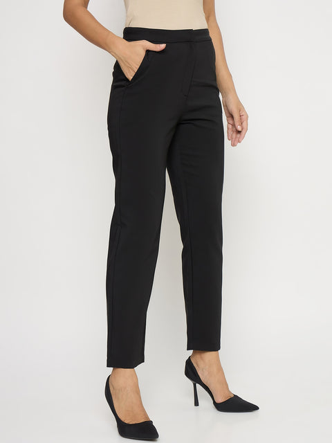Madame Black Slim Fit Cotton Blend Trousers