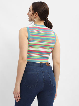 Madame Striped Airforce Blue Tank Top
