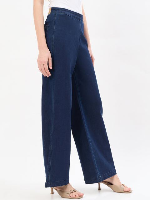 Madame Black Cotton Blend Wide Leg Jeans