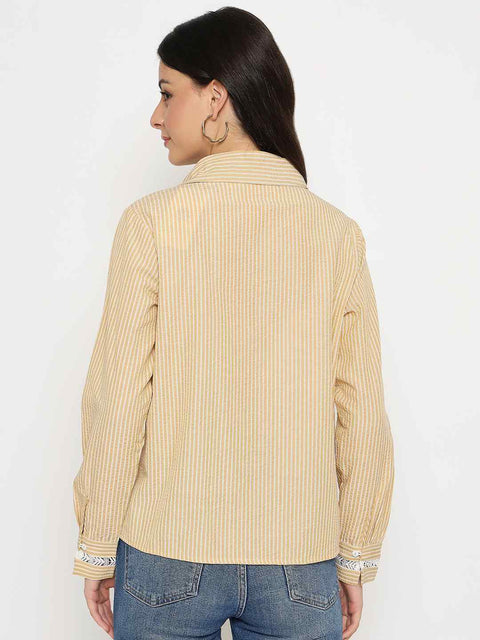 Madame Textured Embroidered Accents Beige Shirt