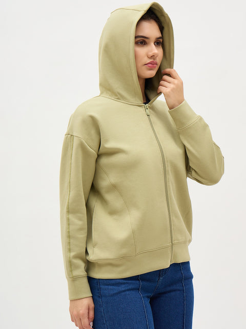 Madame Sea Green Embroidered Zipper Hoodie