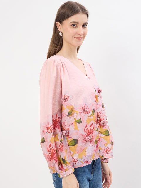 Madame Floral Print Pink Lyocell Blend Top