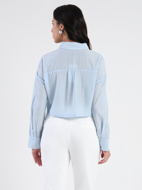 Madame D-Ring Straps Shimmer Detail Ice Blue Shirt