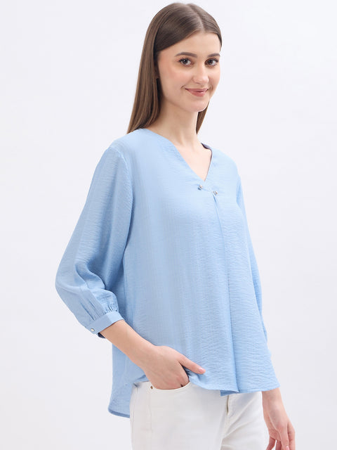 Madame Textured Blue Viscose Blend Top