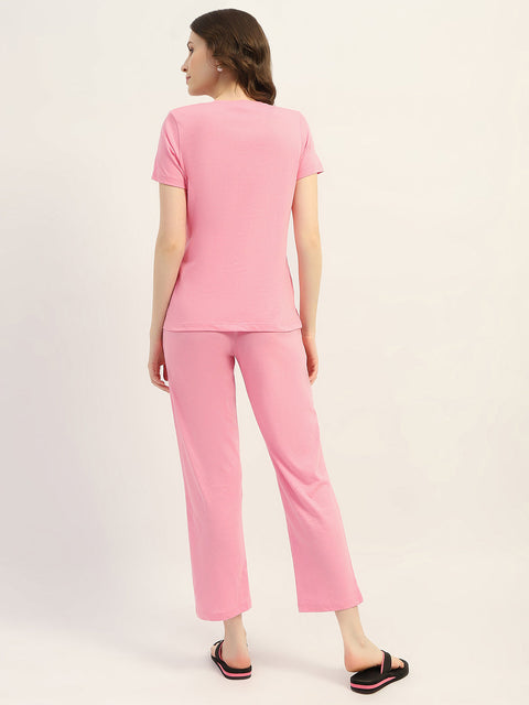 mSECRET Printed Pink Nightsuit Set