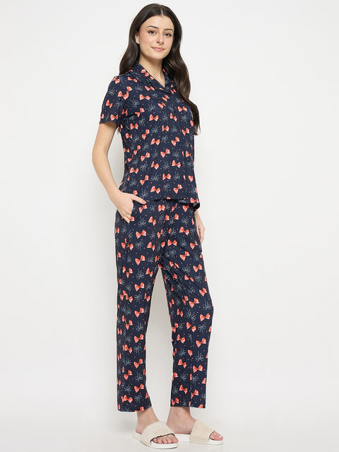 mSECRET Blue Printed Night Suit Set