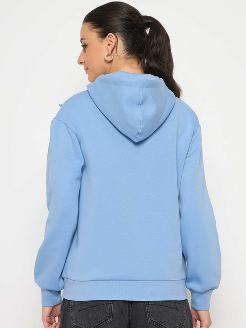 Madame Placement Printed Pearl Detailed Powder Blue Sweatshirt