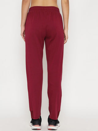 mSECRET Straight Fit Wine Red Cotton Blend Track Bottom