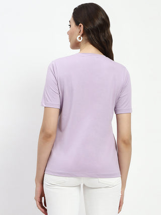 Madame Graphic Printed Mauve Cotton T-Shirt