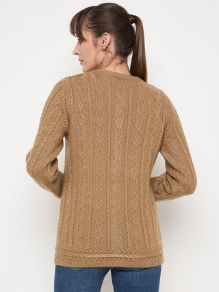 Madame Solid Camel Cable Knit Cardigan