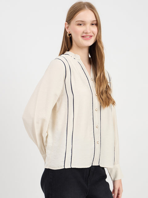 Madame Lace Detail Rayon Blend Beige Top