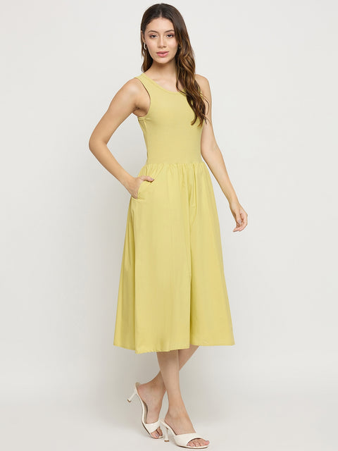 Madame Mint Cotton Sleeveless Fit and Flare Midi Dress