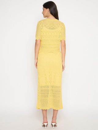 Madame Acrylic Blend Top and Skirt Yellow Knitted Co-ord Set