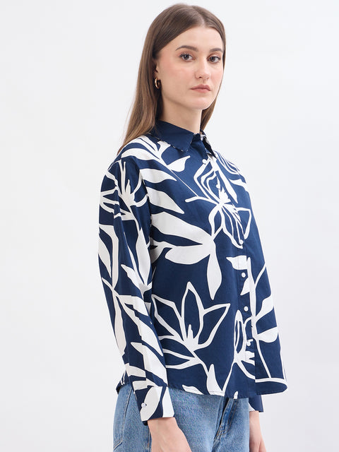 Madame Printed Blue Cotton Shirt