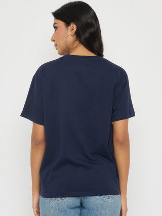 Madame Graphic Print Navy Blue Cotton T-shirt