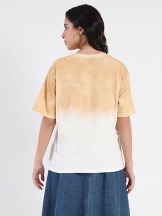 Madame Ombre Loose Fit Peach Oversize Cotton T-shirt
