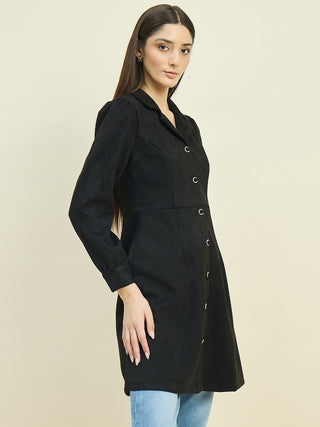 Madame Suede Blazer Dress with Embellished Button Details