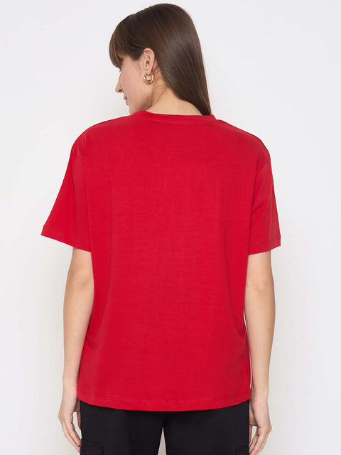 Madame Graphic Print Swarovski Detailed Red T-shirt