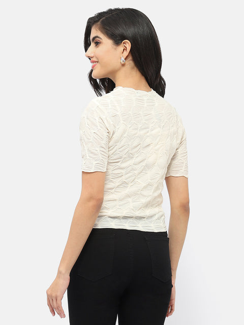 Madame Lettuce Hem Beige Crinkled Top