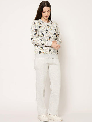 mSECRET Allover Printed Ecru Colour Sweatshirt