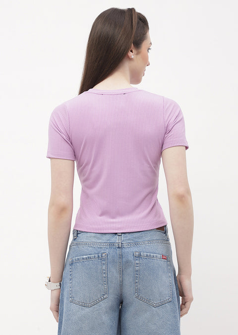 Madame Graphic Print Lilac Ribbed T-Shirt