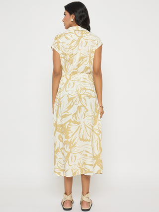 Madame Belted Fit and Flare Beige Wrap Dress