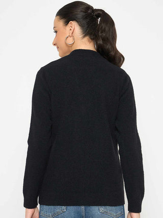 Madame V Neck Solid Black Cardigan