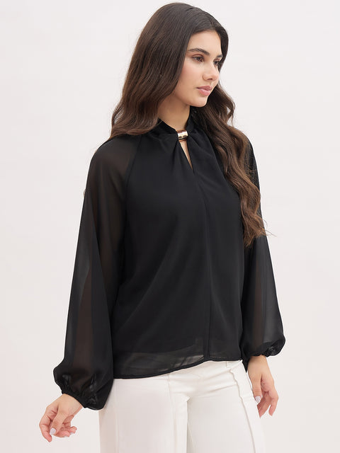 Madame Neck Detail Semi Sheer Top