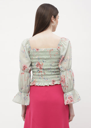 Madame Floral Mint Green Smocked Top