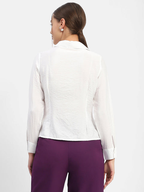 Madame Textured White Ruched Shirt