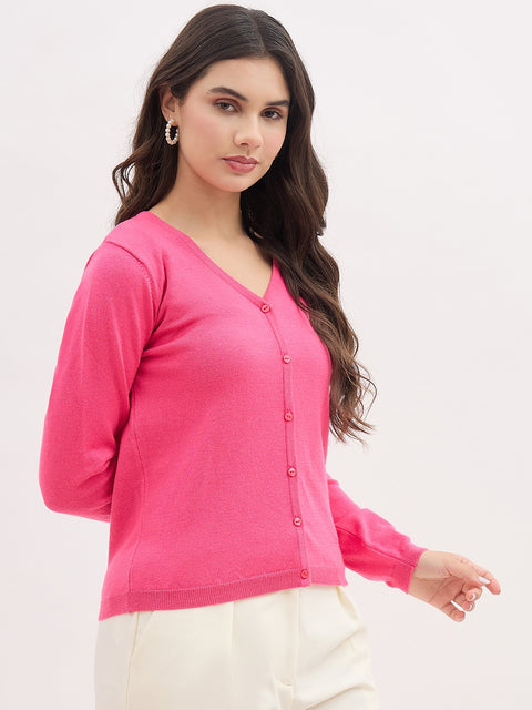 Madame V Neck Pink Cardigan
