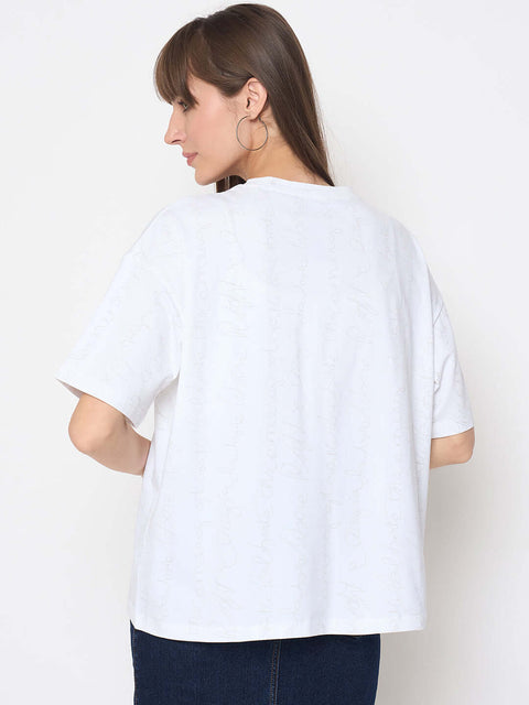 Madame Printed Handwork Detail White Sinker T-shirt