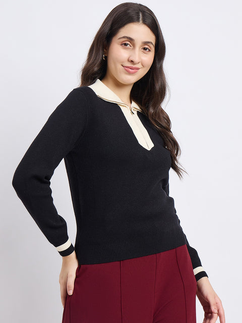 Madame Black Contrast Trim Knit Top