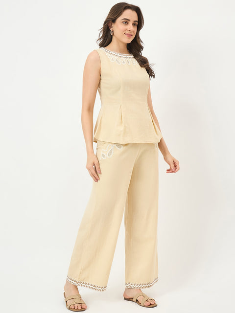 Madame Beige Embroidered Co-ord Set