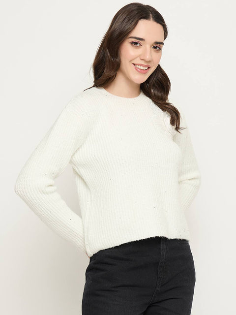Madame Off White Solid Sweater