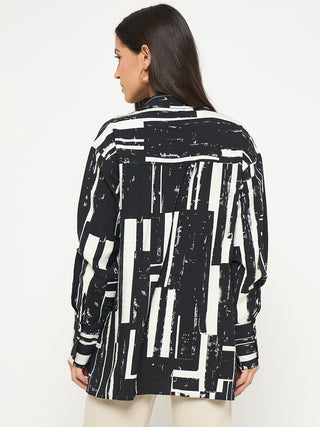 Madame All Over Print Black Cotton Blend Full Shirt