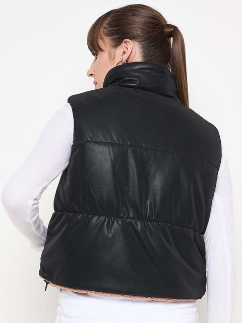 Madame Quilted Reversible Faux Fur Black Zipper Jacket