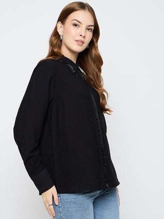 Madame Embellished Rayon Blend Black Shirt