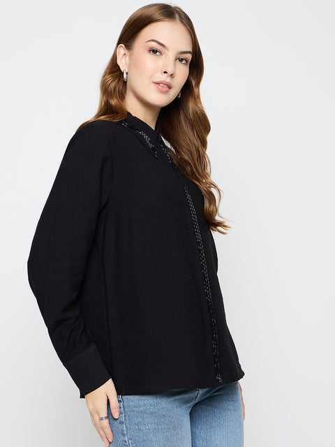 Madame Embellished Rayon Blend Black Shirt
