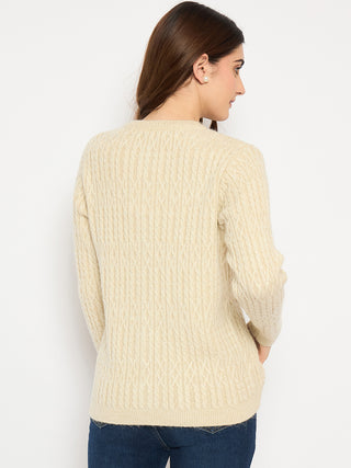 Madame Cable Knit Button Down Beige Cardigan