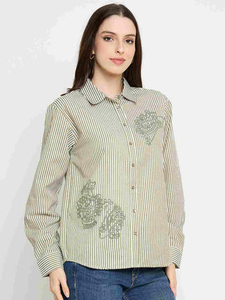 Madame Embroidered Green Shirt