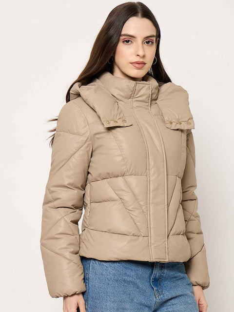 Madame Taupe Quilted PU Leather Jacket