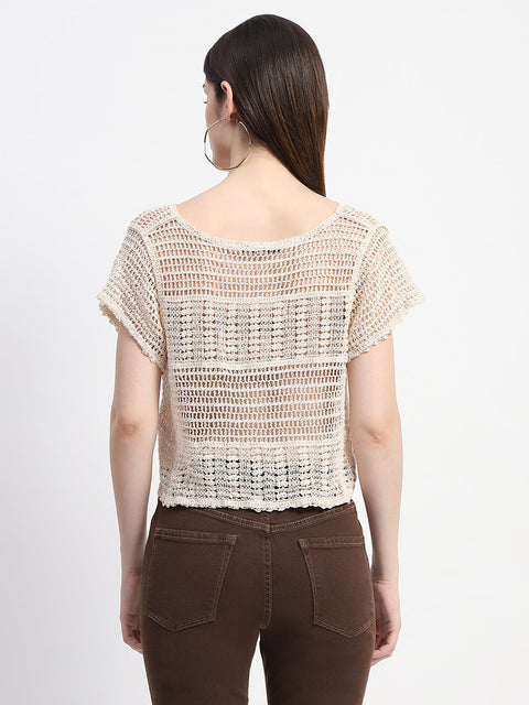 Madame Off White Cotton Crochet Top