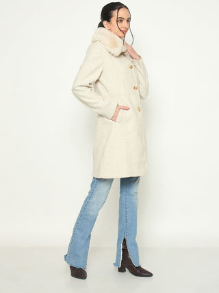 Madame Shirt Collar Beige Long Coat