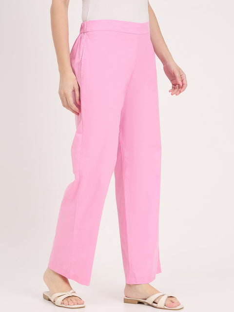 Madame Pink Mid Waist Straight Fit Trousers
