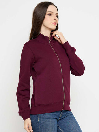 Madame Cotton Blend Zip Up Plum Sweatshirt