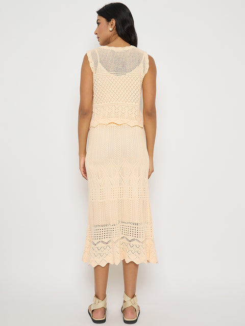 Madame Semi Sheer Top and Skirt Peach Cotton Co-ord Set