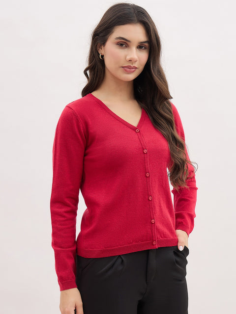 Madame V Neck Red Cardigan