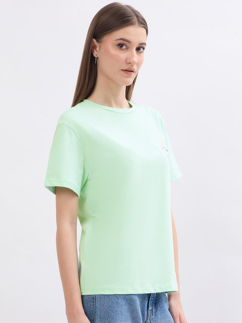 Madame Graphic Print Green Cotton T-Shirt