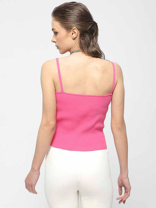 Madame Flower Applique Hot Pink Spaghetti Top